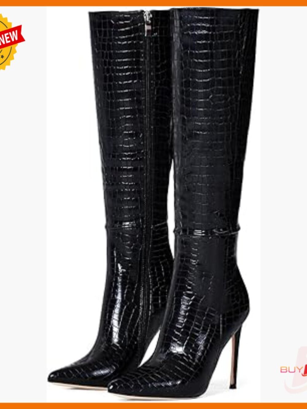 Women's Knee High Leather Boots 4 Inch Heel Pointed Toe Zipper